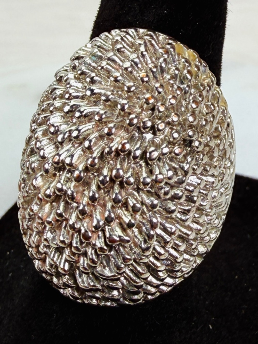 Silvertone size 6 3/4, large costume statement ring, vintage